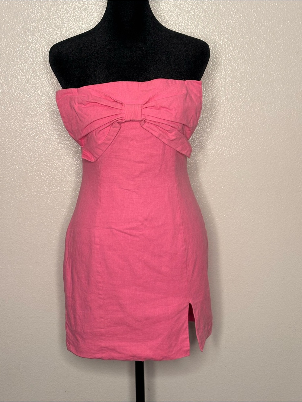Strapless Pink Bow-Front Mini Dress